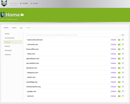 DoHzel console: allowlist