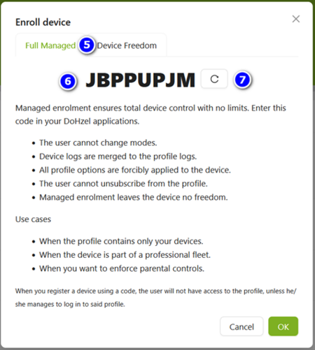 Get an enrollment code from DoHzel console