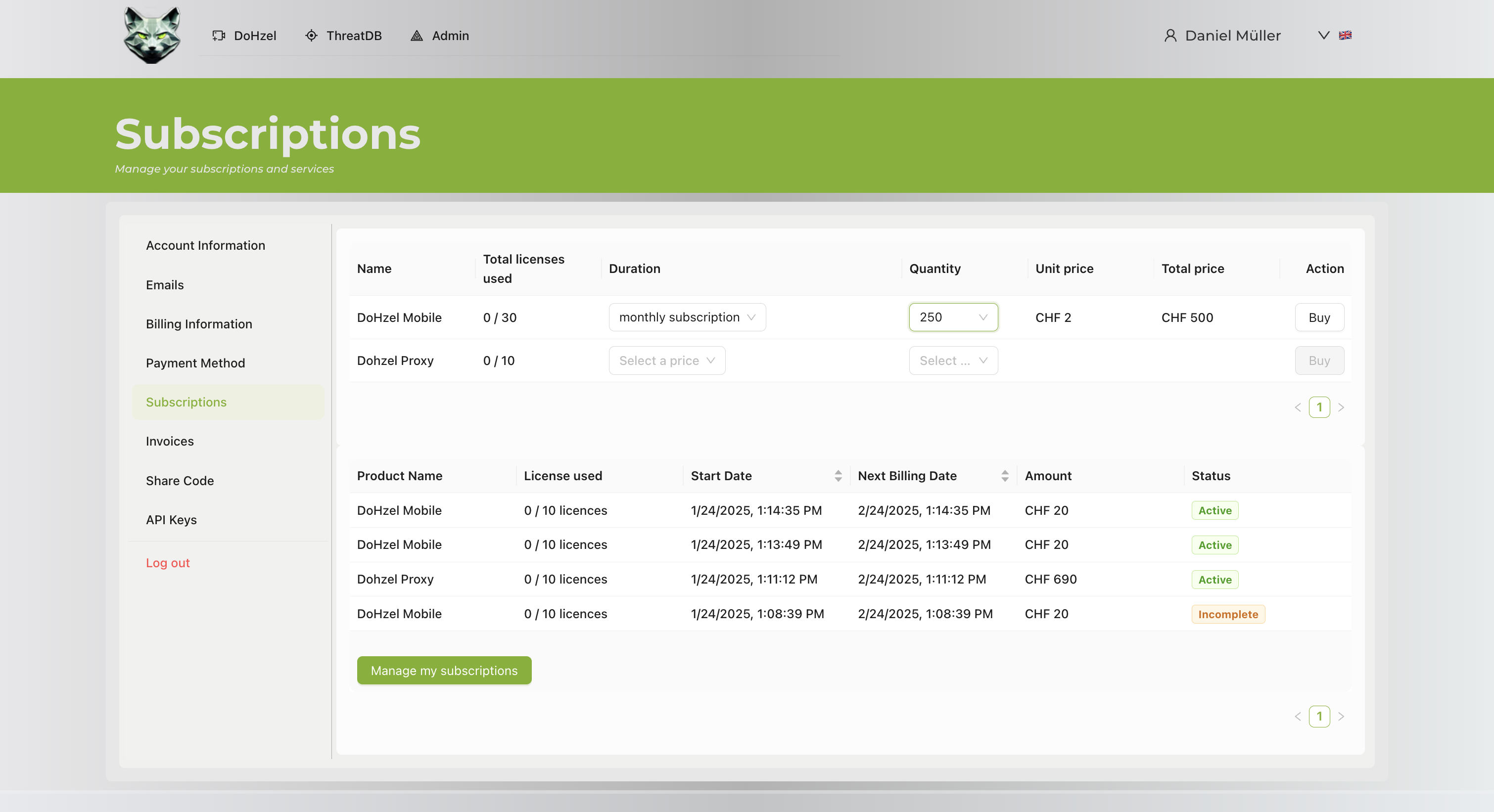 Account Subscriptions Management