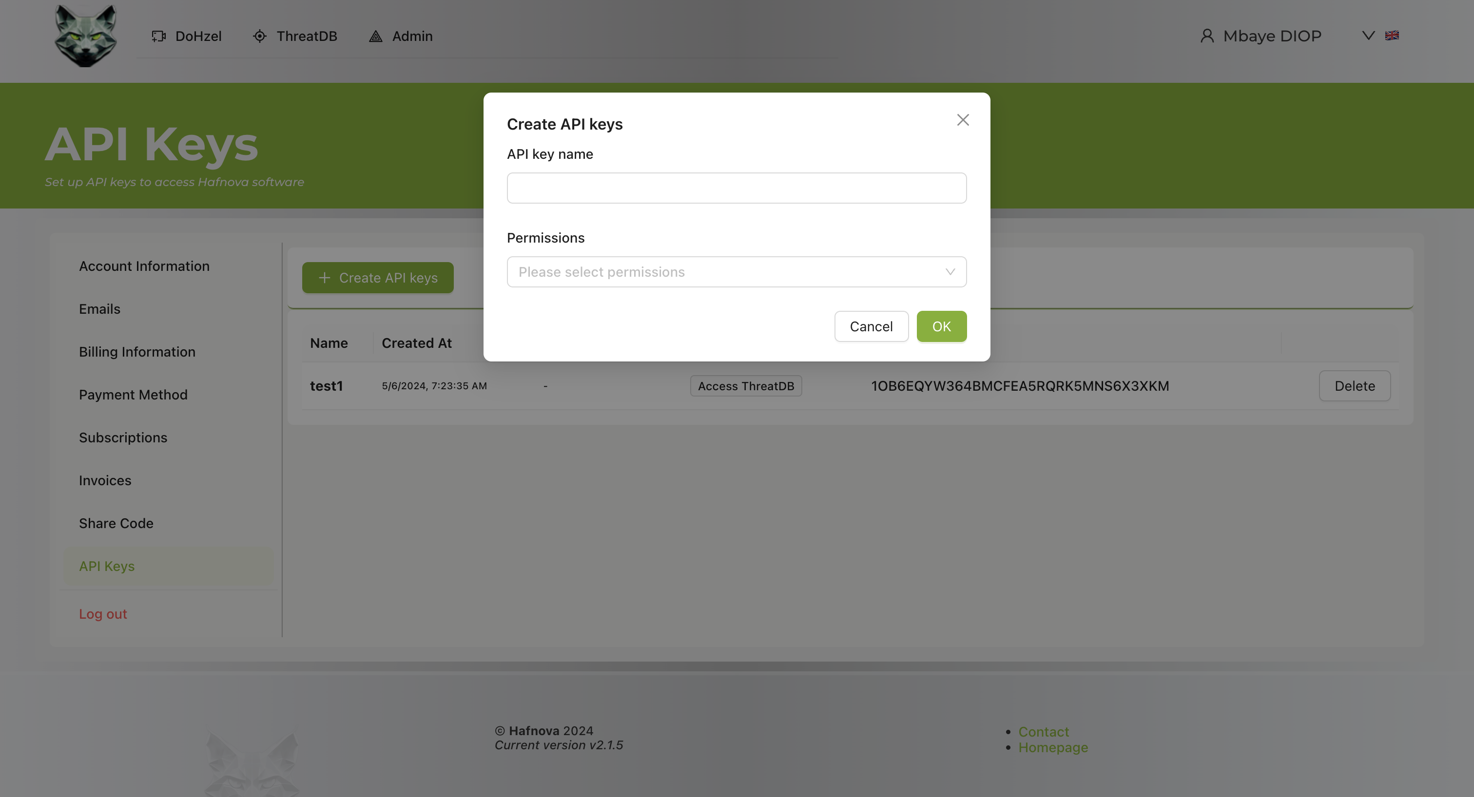 API Keys Section