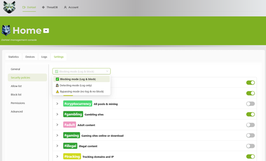 DoHzel console: filtering mode
