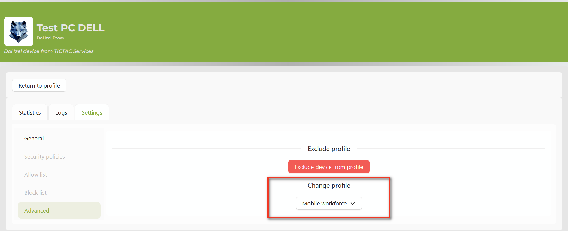 DoHzel Console: change profile